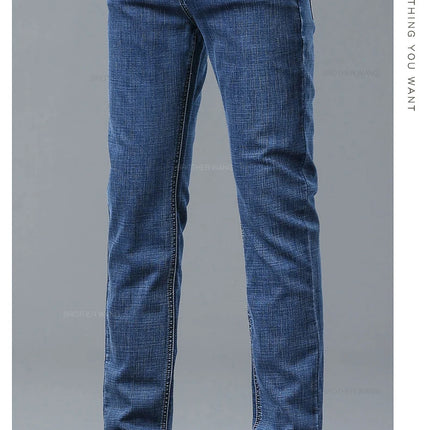 Spring Men's Light Blue Slim Jeans Stylish Casual Stretch Fabric Denim Pants Classic Trousers Smoke Gray