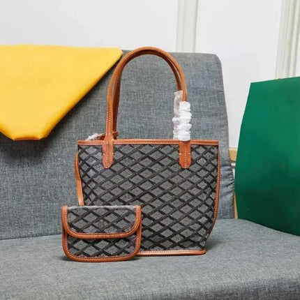 Borsa da Shopping in Vera Pelle di Alta Qualità per Donna, 20cm, Set di 2 Pezzi con Piccolo Portamonete