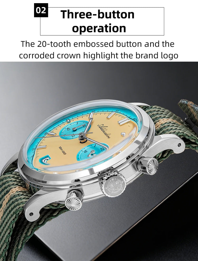 ADDIESDIVE AD2542 Luxury Quartz Chronograph Watch for Men Japanese 0S21 Movement 38mm Stainless Steel Case BGW9 Lume 100M Waterp