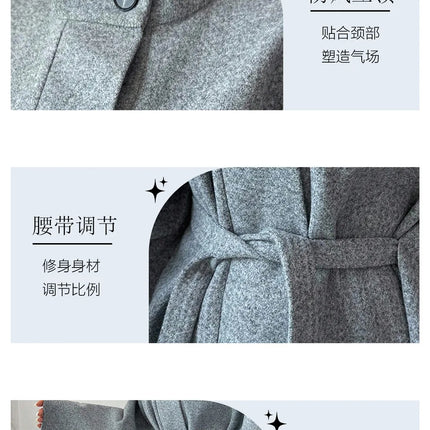 Elegant Stand Collar Tie Waist Cape Design Wool Coat, Coats for Women Spring Summer Outerwear with Chic Overcoat Style