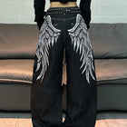 1 paio di jeans larghi con stampa Wing in stile retrò americano, pantaloni neri a gamba larga alla m