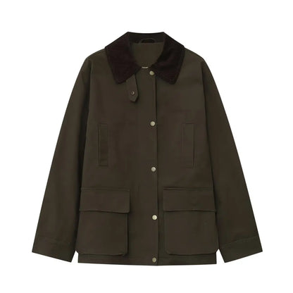 CNlalaxury Women 2025 Autumn New Fashion Contrast Collar Long Sleeve Jacket Casual Warm Coat High Street Outerwear Mujer