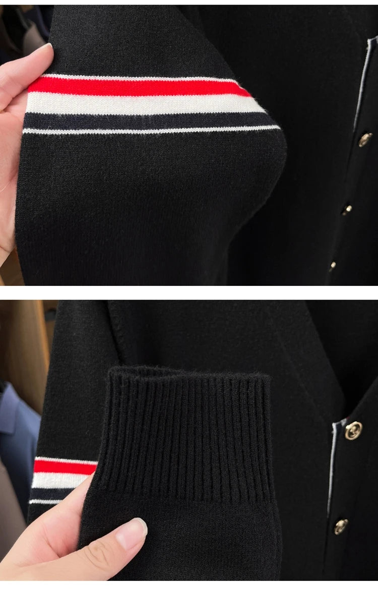 High End Brand Knitted Cardigan Men's Autumn Trend Color Blocked Striped Designer New shawl Korean Casual V-Neck sweater Coat