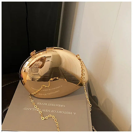 Designer Acrylic Shell Shape Clutch Bag Gold Silver Women Evening Party Bag Cute Shiny Metal Shoulder Crossbody Bags Small Purse PlatiNum