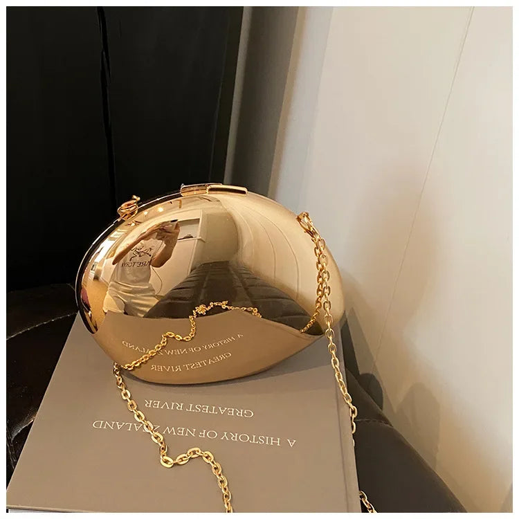 Designer Acrylic Shell Shape Clutch Bag Gold Silver Women Evening Party Bag Cute Shiny Metal Shoulder Crossbody Bags Small Purse PlatiNum