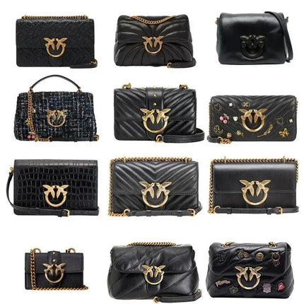 Nuova Borsa a Tracolla/Crossbody da Donna 2026 Ispirata a Pinko in Tweed con Cigno, in Vera Pelle