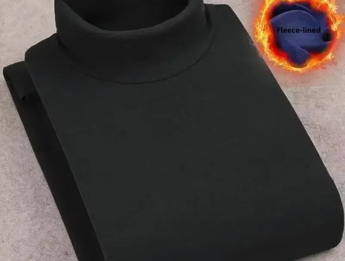 Double-Sided Fleece Long Sleeve T-Shirt Men's Autumn Winter Half High Collar Base Layer Heavyweight Warm Top Base Layer Shirt PlatiNum