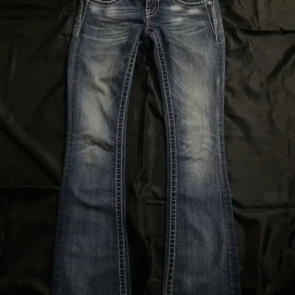 Jeans vintage streetwear Y2K Abbigliamento Donna Tasca vintage con paillettes Jeans larghi blu lavati Pantaloni slim fit a vita media