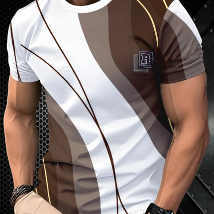 Men's Fashion 3D Print T-Shirt, Short Sleeve Crew Neck, Casual Summer T-Shirt, Polyester Fiber, Regular Fit