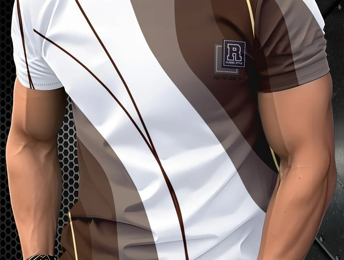 Men's Fashion 3D Print T-Shirt, Short Sleeve Crew Neck, Casual Summer T-Shirt, Polyester Fiber, Regular Fit
