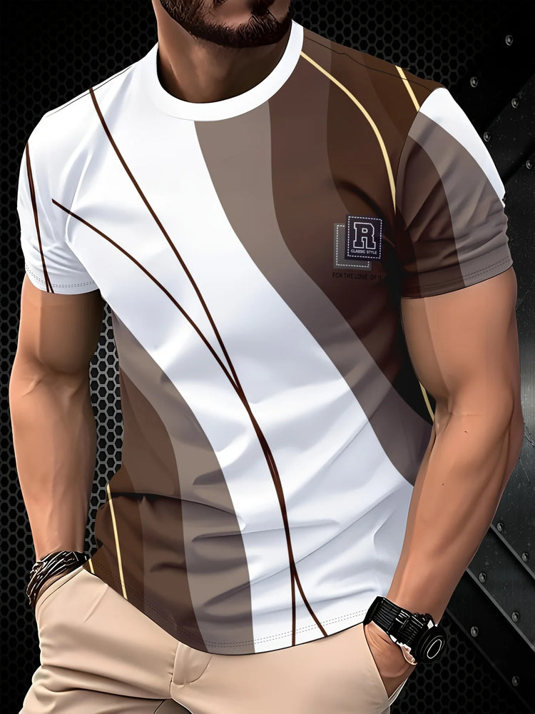 T-Shirt da Uomo alla Moda con Stampa 3D, Girocollo a Maniche Corte, T-Shirt Estiva Casual, in Fibra di Poliestere, Vestibilità Regolare