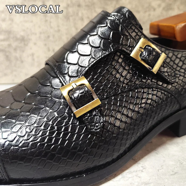 Mocassini da uomo di lusso Scarpe Stampe di serpente Abito formale Scarpe casual da uomo Nero Marrone Scarpe da doppio monaco in vera pelle da uomo