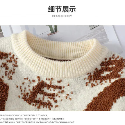 Autumn Winter Men Knitted Sweater Panda Printing Casual Round Neck Pullovers Sweater Designer Quality Men Clothing Jumper