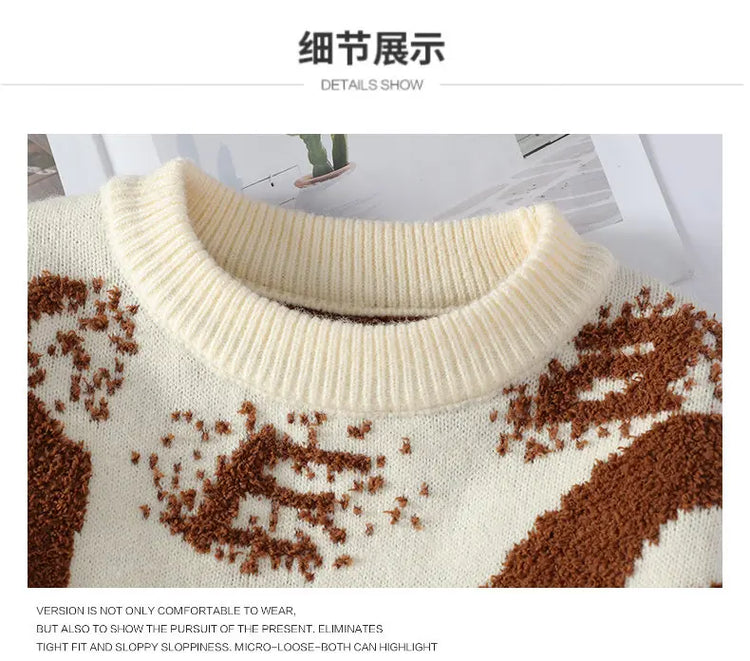Autumn Winter Men Knitted Sweater Panda Printing Casual Round Neck Pullovers Sweater Designer Quality Men Clothing Jumper