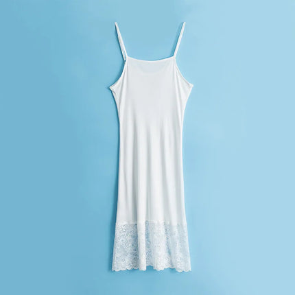 Sexy Natural Mulberry Silk Knitted Lace Camisole Bell Dress Bottom Women's Fashion Nightgown