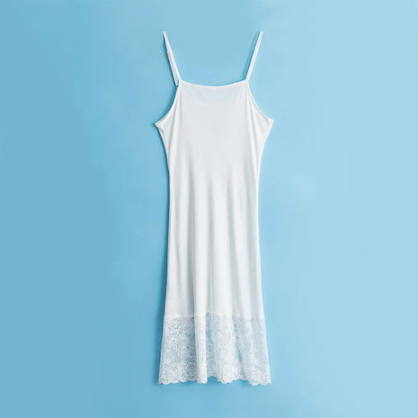 Sexy Di Seta Di Gelso Naturale di Seta Lavorato A Maglia Del Merletto Della Bretella Gonna A Campana del Vestito Fondo Donna Fashion Camicia Da Notte