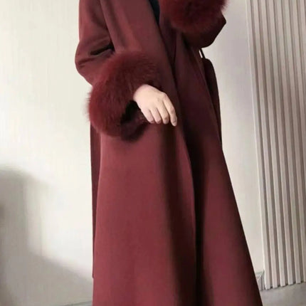 BJTZ Fox Fur Classic Long Double-Sided Pure Wool Coat For Women 2025 New Autumn Winter High-End Woolen Jacket