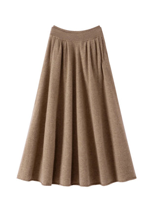 High quality Women's 100% Cashmere High Waisted Umbrella Skirt Autumn Winter Elastic Knitted Fabric Breathable Warm Soft Comfort PlatiNum
