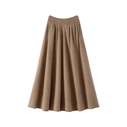 High quality Women's 100% Cashmere High Waisted Umbrella Skirt Autumn Winter Elastic Knitted Fabric Breathable Warm Soft Comfort PlatiNum