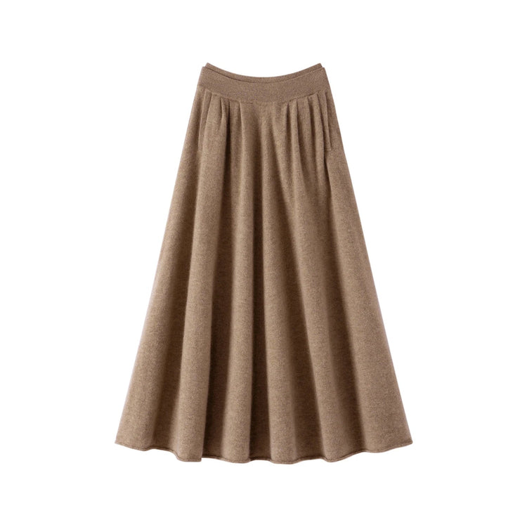 High quality Women's 100% Cashmere High Waisted Umbrella Skirt Autumn Winter Elastic Knitted Fabric Breathable Warm Soft Comfort PlatiNum