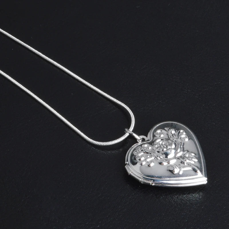 Classico Vintage Rose Flower 925 Sterling Silver medaglione doppio cuore collana foto El collare ciondolo donna miglior regalo