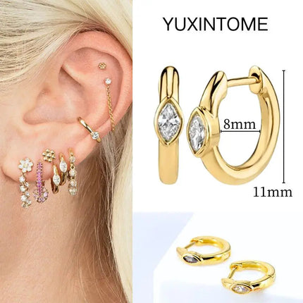 White Color Zircon Hoop Earrings 925 Sterling Silver Needle Cross/Star/Flower/Water Drop Pendant Gold Earrings Luxury Jewelry PlatiNum