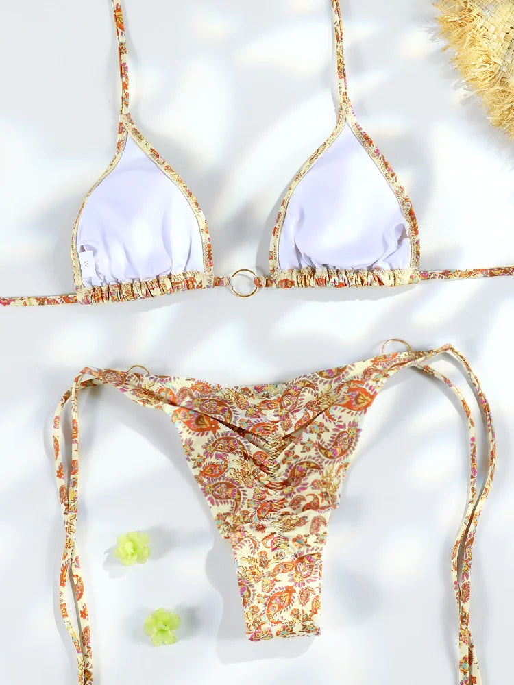 Miyouj Nuovi Bikini Stampati Costumi da bagno Donna Costume da bagno sexy Fasciatura Bikini Set 2024 Beachwear String Costumi da bagno Micro Biquinis platinumshop