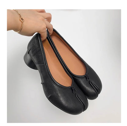 Roundtoe midheel shoes Womens Genuine leather High heels Sheepskin Pleated Tibi splittoe shoes Women Mary Jane shoes Designer