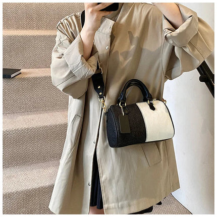 Patchwork Colorblock Mini Handbags For Women Denim Shoulder Cross Body Bags Casual Street Small Boston Bag 2025 Designer Purses PlatiNum