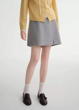 DUSHU Classic Long and Short Elastic Waist A-line Skirt 2025 Winter Skirt for Women Solid Simple Commuting Office Ladies College PlatiNum
