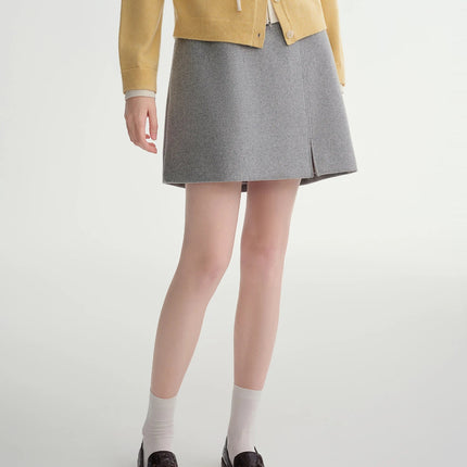 DUSHU Classic Long and Short Elastic Waist A-line Skirt 2025 Winter Skirt for Women Solid Simple Commuting Office Ladies College PlatiNum