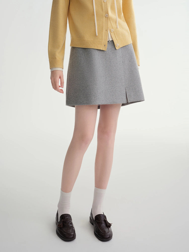 DUSHU Classic Long and Short Elastic Waist A-line Skirt 2025 Winter Skirt for Women Solid Simple Commuting Office Ladies College PlatiNum
