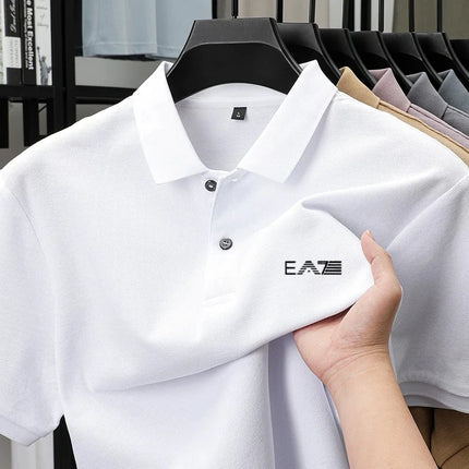 Men's Luxury Brand Short Sleeve Polo Shirt with Letter Print, 100% Cotton Summer T-shirt, Comfortable, Breathable, Casual, Lapel Collar.