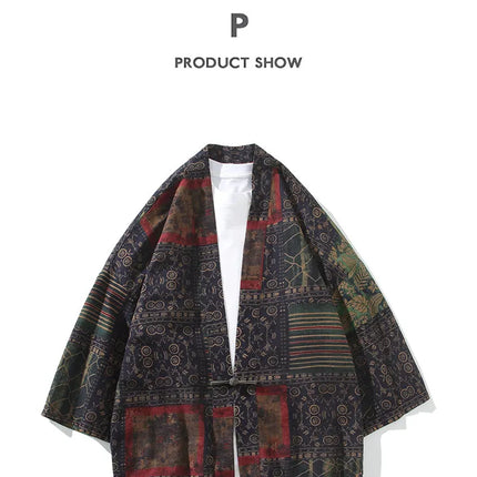 Camicie Uomo Yukata Cosplay Kimono Giapponese Retrò, Camicie Etniche Stampate da Uomo, Camicie in Lino Moda Donna, Blusa Oversize Haori