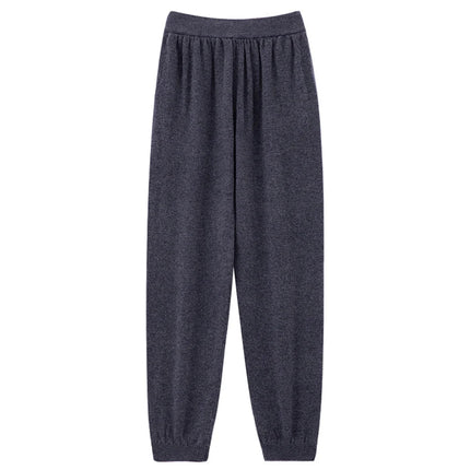 2024 Autumn And Winter New 100% Pure Wool Flat Small Foot Pants Women Loose High Waist Lean Knitted Cashmere Bunched Foot Pants PlatiNum