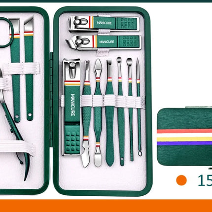 19Pcs Stainless Steel Manicure Set Portable Nail Clipper Kit with Foldable Storage Bag Nail Cutters Scissors Beauty Grooming Tools