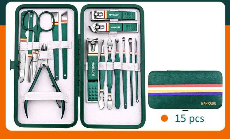 19Pcs Stainless Steel Manicure Set Portable Nail Clipper Kit with Foldable Storage Bag Nail Cutters Scissors Beauty Grooming Tools