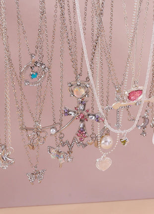 Y2K Crystal Butterfly Heart Necklace Fashion Kpop Shiny Clavicle Chain Necklaces for Women Girls New Trend Party Gifts Jewelry PlatiNum