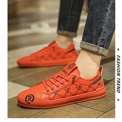 European Station Leather Fashion Men's Sneakers Men Shoes Man Embossed All Fashion Leather Red Casual Shoes for Men Men Shoes