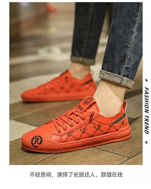 European Station Leather Fashion Men's Sneakers Men Shoes Man Embossed All Fashion Leather Red Casual Shoes for Men Men Shoes