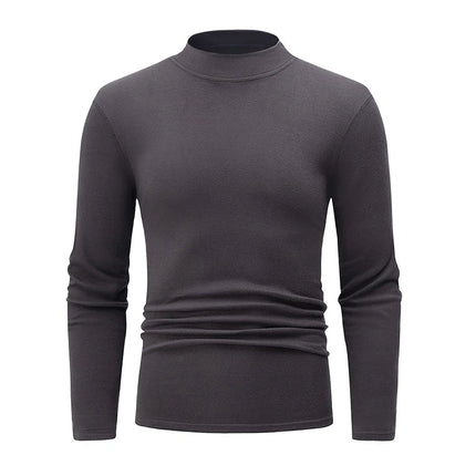 1/2piece Autumn And Winter Men's Semi High Neck Fashionable Base Long Sleeved Top Solid Color Casual Sports Fitness Warm T-shirt PlatiNum