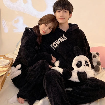 New 2026 Couple Pajamas Set Women's Thickened Fleece-lined Coral Velvet Men Sleepwear For Winter Cute Cat Homewear