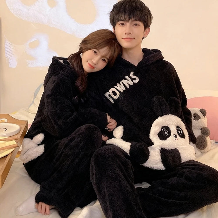 New 2026 Couple Pajamas Set Women's Thickened Fleece-lined Coral Velvet Men Sleepwear For Winter Cute Cat Homewear