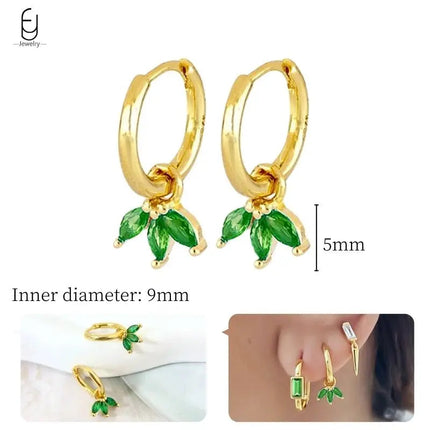 925 Sterling Silver Needle Green Zircon Gold Earrings Heart Hoop Earrings for Women Delicate Stud Earrings Luxury Jewelry Gifts PlatiNum