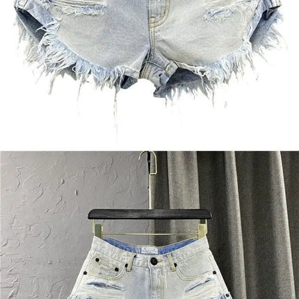 Shorts in denim da donna a vita alta, strappati, con orlo grezzo e sfilacciato, casual, hot pants