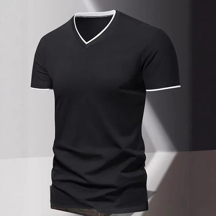 Men's Short Sleeve V-Neck T-Shirt, Men's Sporty Casual T-Shirt, Plain Simple Trendy Basic T-Shirt