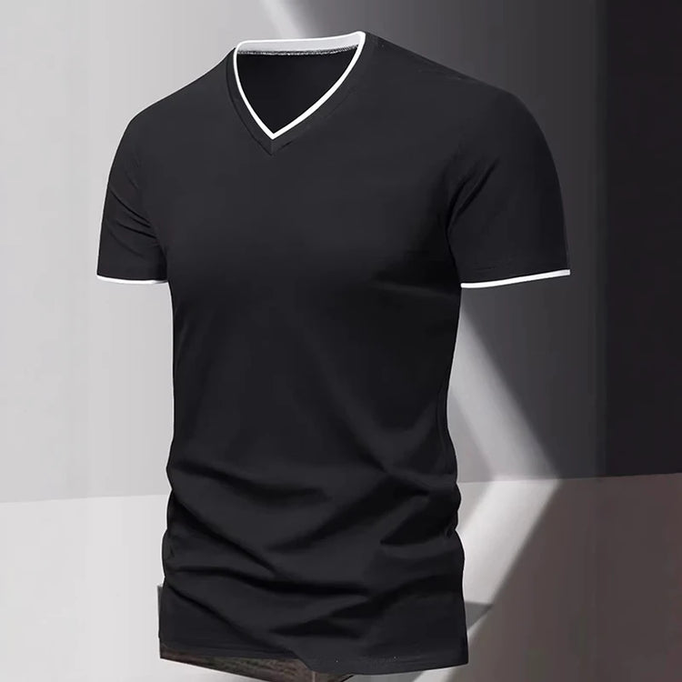 T-shirt da uomo a maniche corte con scollo a V, T-shirt sportiva e casual da uomo, Maglietta basic tinta unita semplice e di tendenza