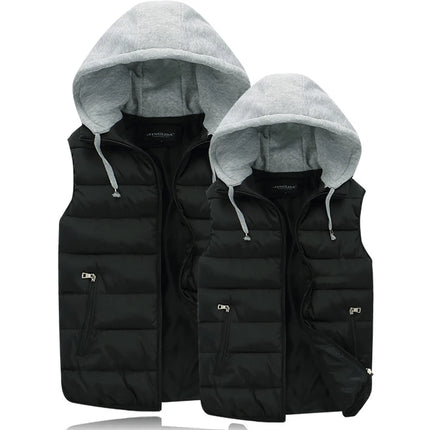 Autumn Winter Mens Warm Down Padded Vests Fashion Men Thermal Windbreaker Waistcoats Men Zipper Hooded Parkas Vests Clothing