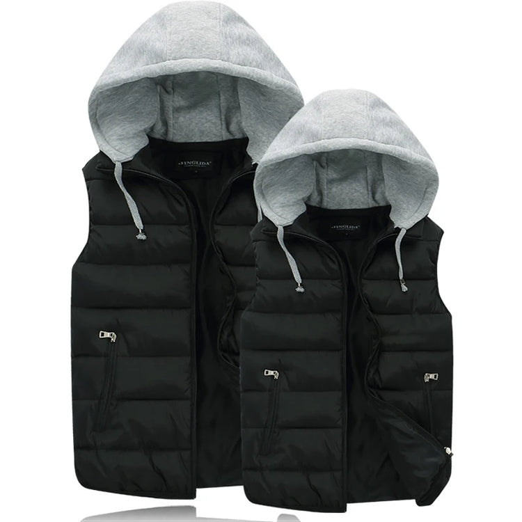 Autumn Winter Mens Warm Down Padded Vests Fashion Men Thermal Windbreaker Waistcoats Men Zipper Hooded Parkas Vests Clothing