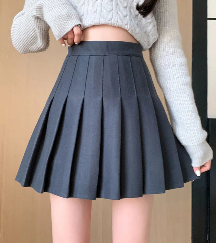 Autumn Winter Woolen Pleated Skirts Women New Korean High Waist Slimming Mini Skirt Ladies Preppy Style Side Zipper A-Line Skirt PlatiNum